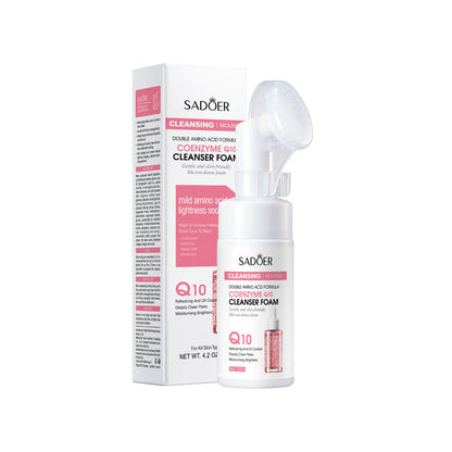 "Sadoer Coenzyme Q10 Amino Acid Cleanser Foam with Brush Applicator and Box Packaging"
