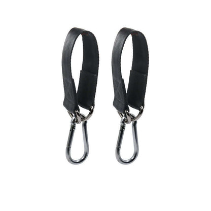 DIY exercise equipment pull-up straps, black ribbon material with metal clips, set of two for fitness equipment use.