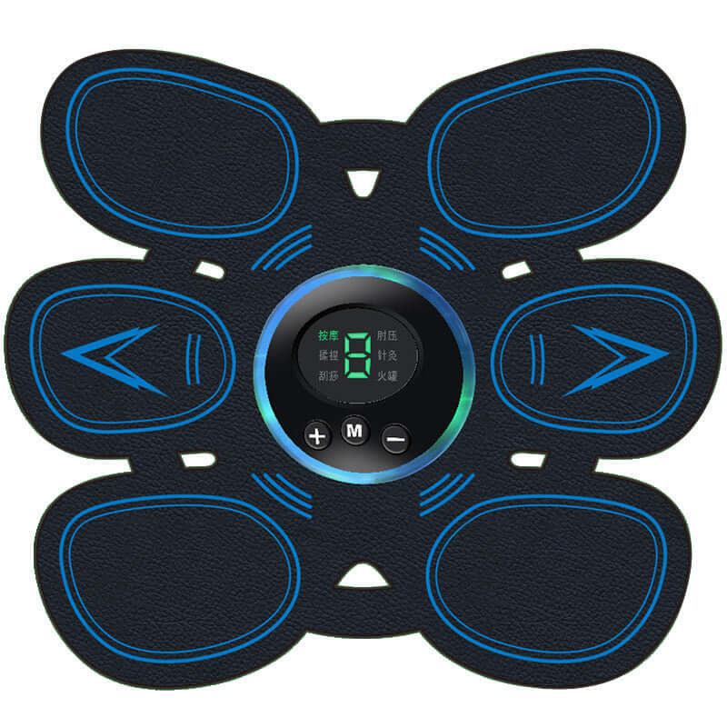Home exercise muscle stimulator fitness equipment for training, black and blue design with digital display, belly stick size 190x170mm
