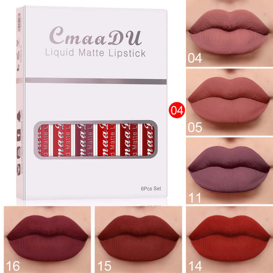"6 Boxes Matte Non-Stick Lipstick - Waterproof and Long-Lasting Lip Gloss for Durable Color"