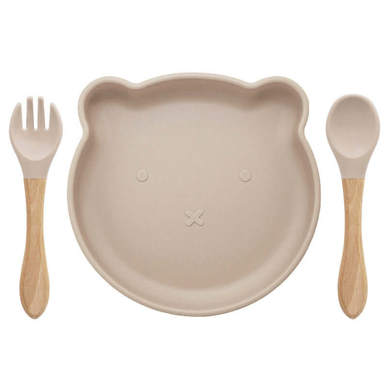 "Bear Silicone Tableware Set with Food Supplement Spork for Babies"