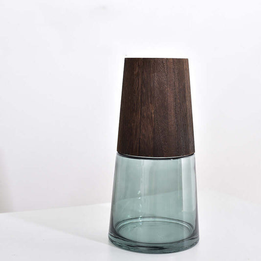 Wooden Barrel Transparent Glass Vase for Living Room - Ideal for Dried Flowers, Flower Arrangements, and Desktop Floral Decorations
