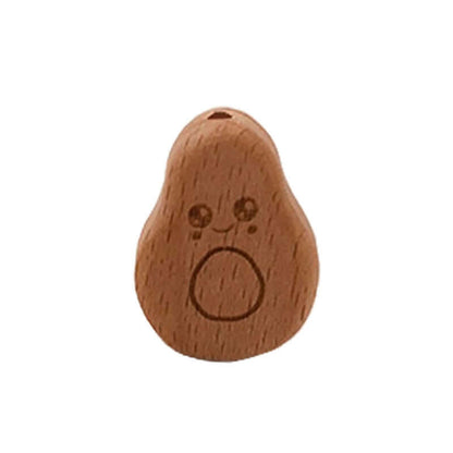 Natural beech wood baby teething toy, small gourd shape with carved face, eco-friendly and safe for babies to bite and grind teeth.