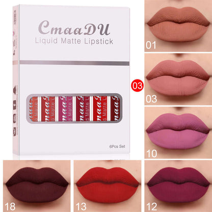 "6 Boxes Matte Non-Stick Lipstick - Waterproof and Long-Lasting Lip Gloss for Durable Color"