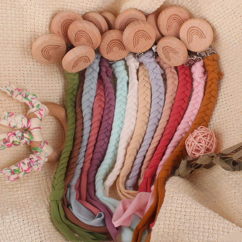 "Rainbow Beech Wood Pacifier Clip - Safe and Stylish Baby Product"