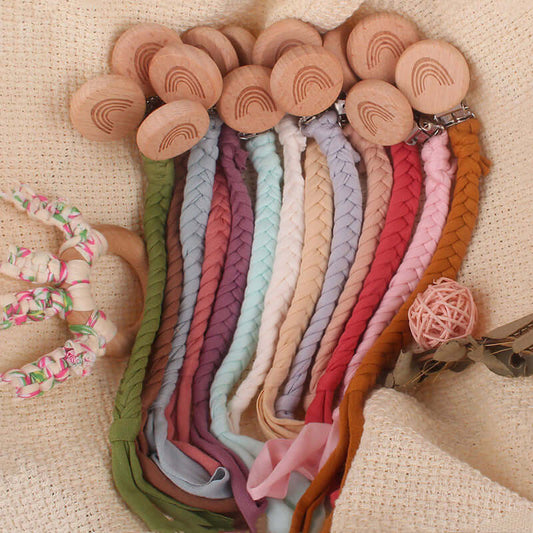 "Rainbow Beech Wood Pacifier Clip - Safe and Stylish Baby Product"