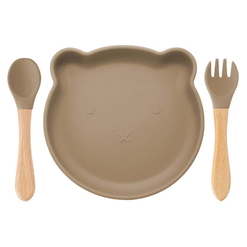 "Bear Silicone Tableware Set with Food Supplement Spork for Babies"