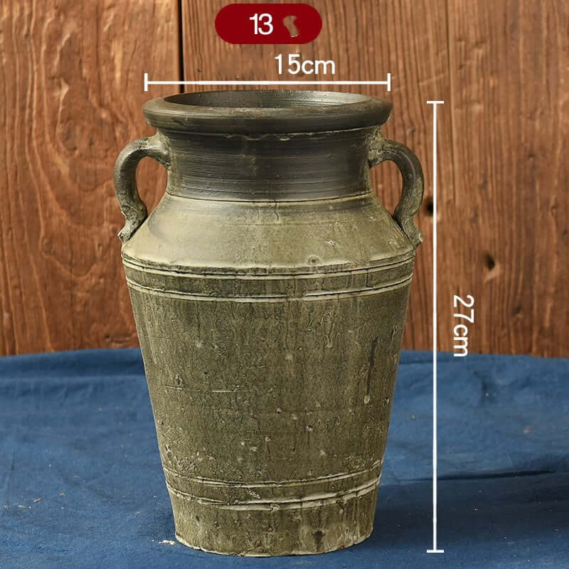 "Vintage Earthenware Vase - Florist Tile Jar for Dried Flower Arrangements, Unique Pot for Home Décor"