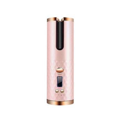"Rechargeable Automatic Hair Curler - Portable Ceramic Curling Iron with LCD Display and Rotating Function for Waves and Curls"