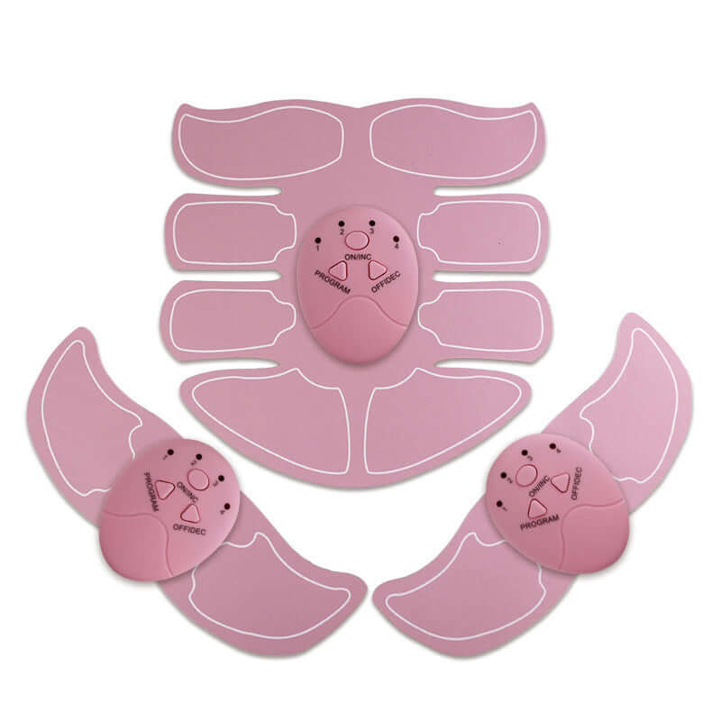 Pink abdominal patch fitness equipment for home exercise with multiple massage contacts for head, neck, waist, legs, and back.