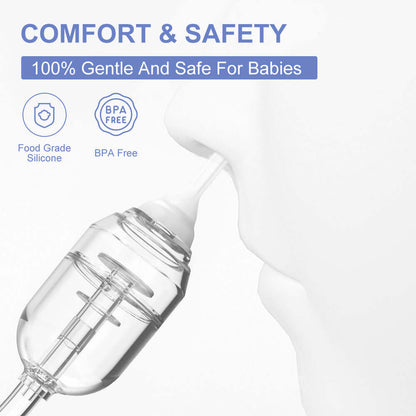 Electric nasal aspirator for babies, BPA free, food grade silicone, gentle and safe, white plastic catheter style nasal cavity cleaner
