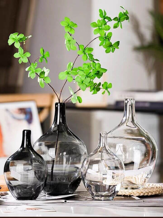 Big glass vase with dried flowers in Nordic Ins style for living room decor"