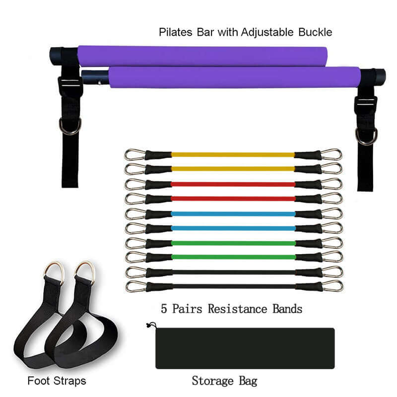 "Fitness yoga Pilates bar with portable gym accessories, including sport elastic bodybuilding resistance bands for home training and versatile workout routines."