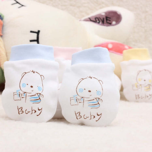 "Cartoon anti-scratch face gloves for babies, designed to protect delicate skin from scratches while adding a playful touch."