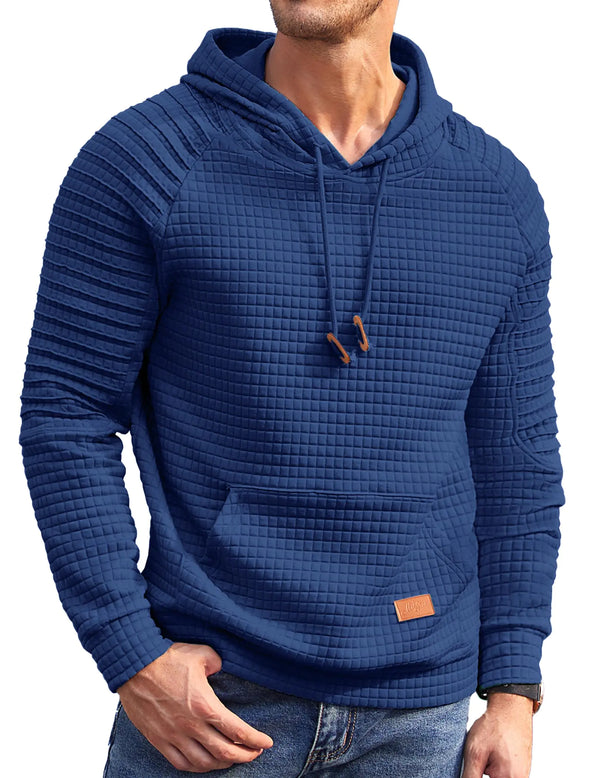 COOFANDY Mens Hoodies Pullover Casaul Long Sleeve Drawstring Waffle Knit Hooded Sweatshirt with Kanga Pocket XX-Large Royal Blue