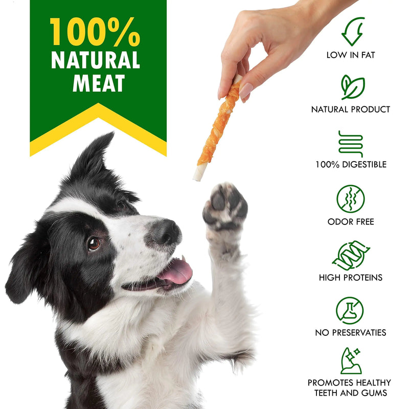 Dog Rawhide Sticks Wrapped with Chicken Pet Natural Chew Treats Grain Free Snack