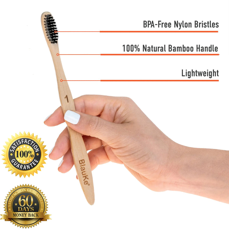 Bamboo Toothbrush Set 4-Pack - Bamboo Toothbrushes with Soft Bristles for Adults - Eco-Friendly, Biodegradable, Natural Wooden Toothbrushes