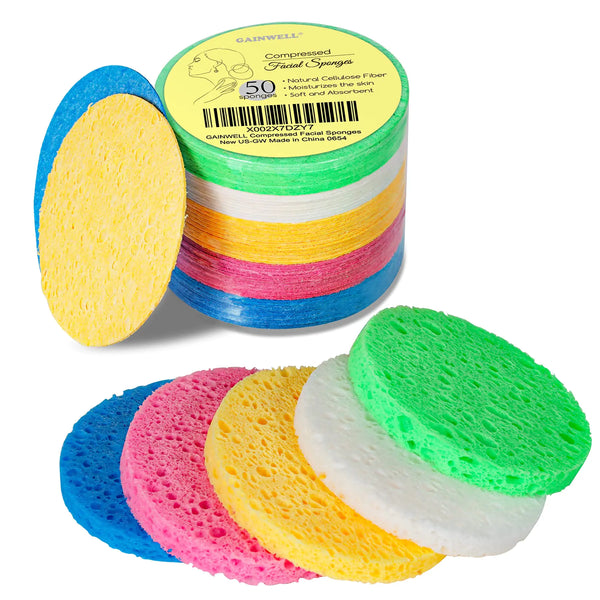 50-Colored Natural Compressed Facial Sponges, for Facial Cleansing, Reusable & Eco-Friendly, 50 PCS 50 Count (Pack of 1) Multicolor