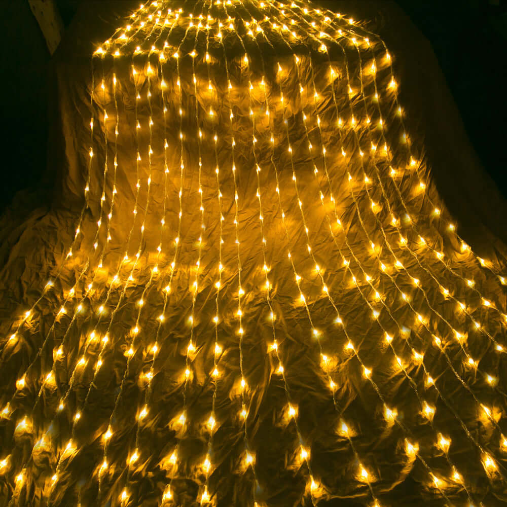 "Outdoor Background Setup with Net Lights and Water String Lights – Festive Illumination for Gardens and Patios"