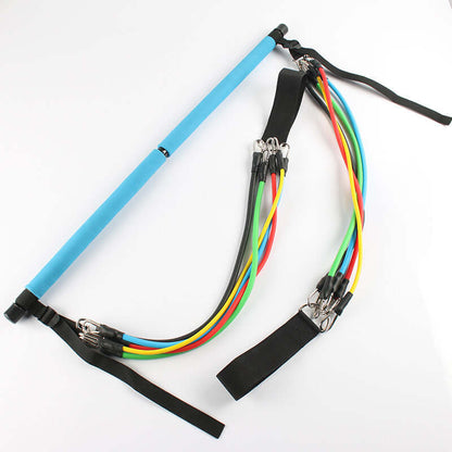 "Fitness yoga Pilates bar with portable gym accessories, including sport elastic bodybuilding resistance bands for home training and versatile workout routines."