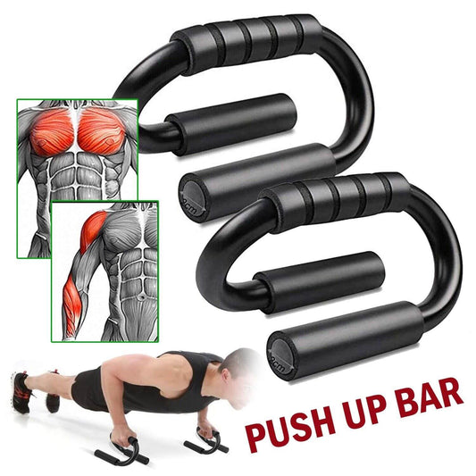 Push-up bar with S-shaped, non-slip grips for secure, effective strength workouts; ideal for home gym exercise and enhancing push-up performance