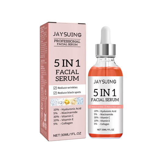 "5 In 1 Facial Serum with Hyaluronic Acid, Niacinamide, Vitamin C, Vitamin E, Collagen - Anti-Aging and Hydrating Formula"