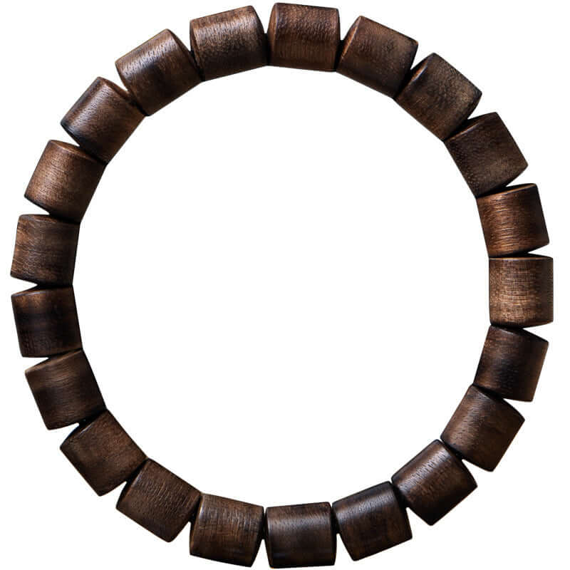 "Agarwood Barrel Bead Bracelet - Black Oil Wooden Bracelet for Men and Women"