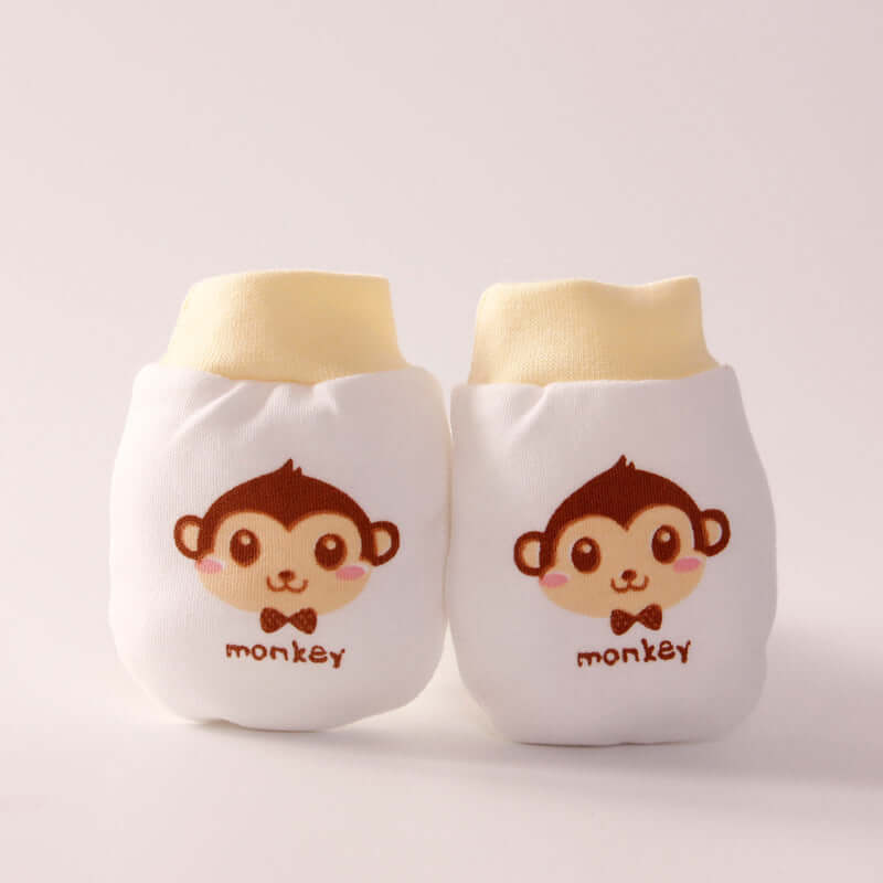 "Cartoon anti-scratch face gloves for babies, designed to protect delicate skin from scratches while adding a playful touch."