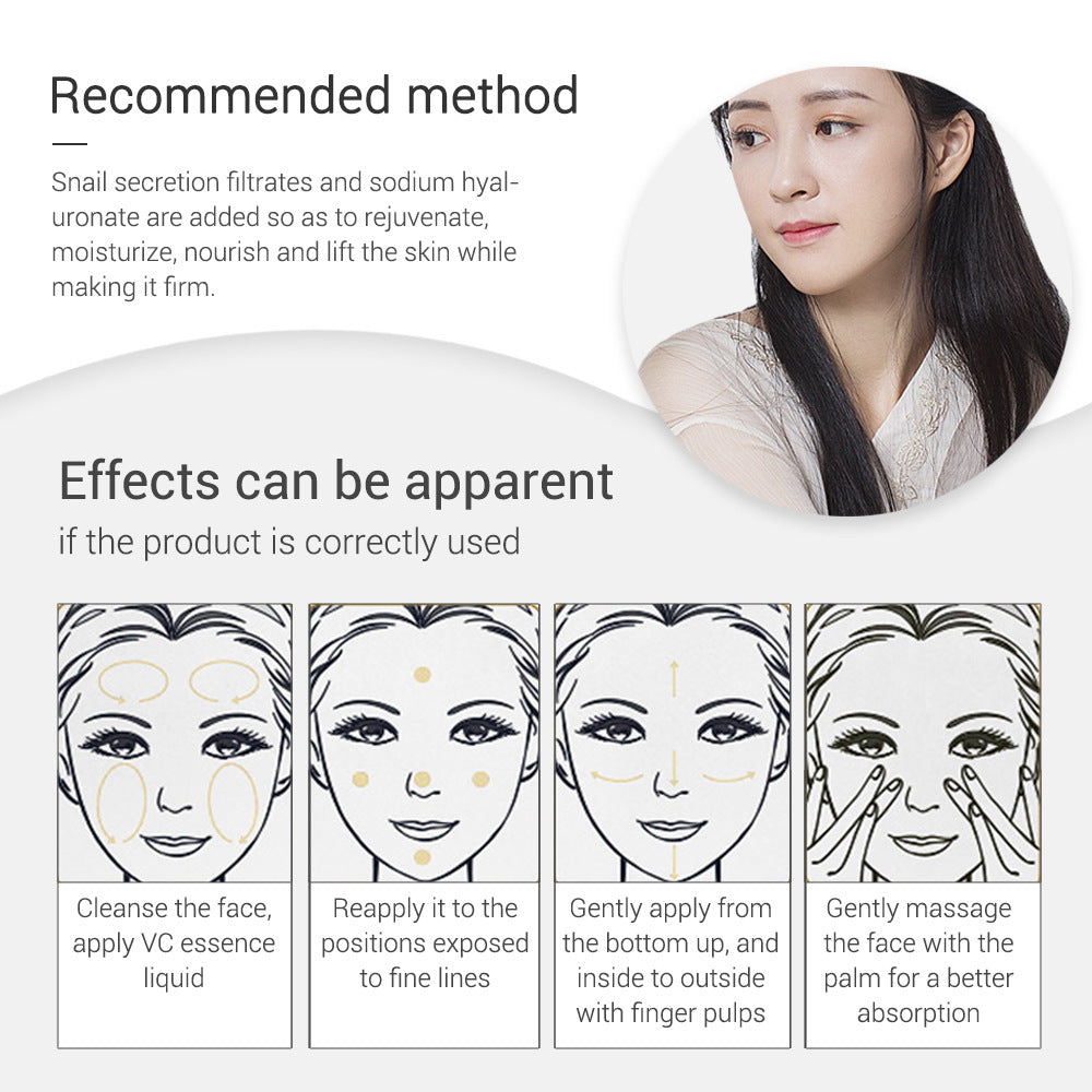 Recommended method for using facial serum with hydrating effects, including cleansing, reapplying to fine lines, gentle tapping, and massage steps.