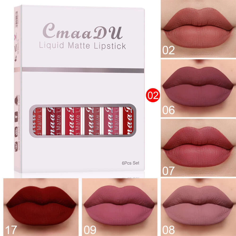 "6 Boxes Matte Non-Stick Lipstick - Waterproof and Long-Lasting Lip Gloss for Durable Color"