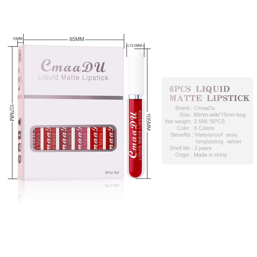 "6 Boxes Matte Non-Stick Lipstick - Waterproof and Long-Lasting Lip Gloss for Durable Color"