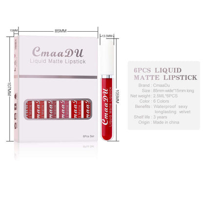 "6 Boxes Matte Non-Stick Lipstick - Waterproof and Long-Lasting Lip Gloss for Durable Color"
