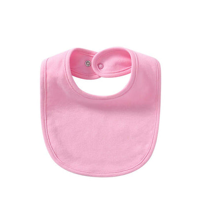 "Baby cotton bib with hidden buckle, available in solid colors and multiple options, designed to keep baby’s clothes clean and comfortable."