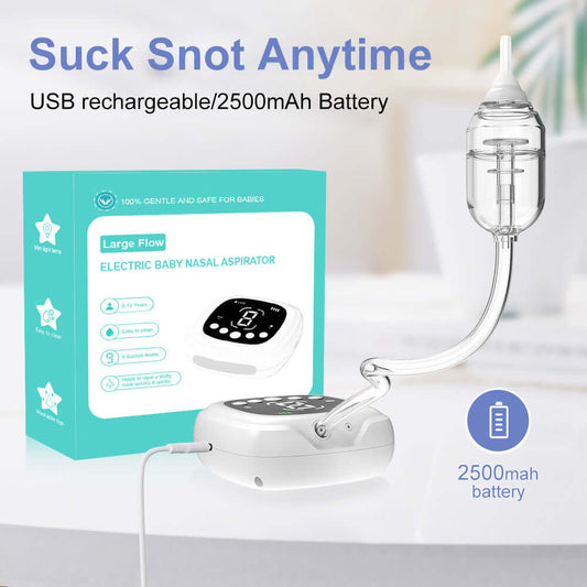 Electric Nasal Aspirator for Babies with USB Rechargeable 2500mAh Battery and Catheter Style in White