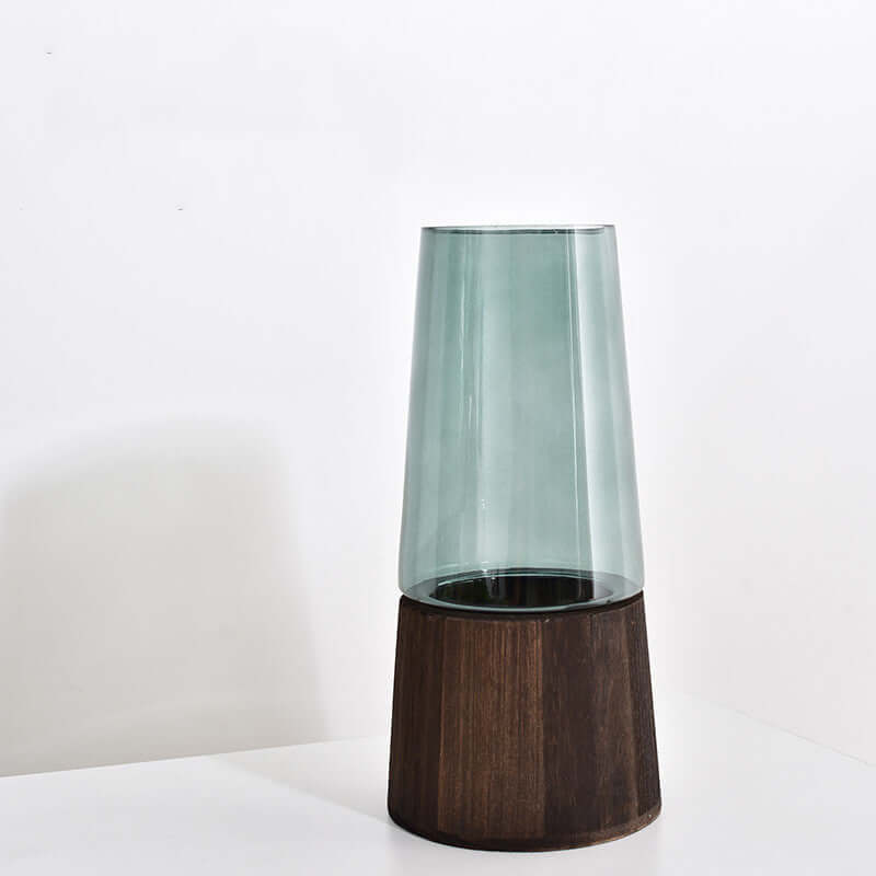 Wooden Barrel Transparent Glass Vase for Living Room - Ideal for Dried Flowers, Flower Arrangements, and Desktop Floral Decorations
