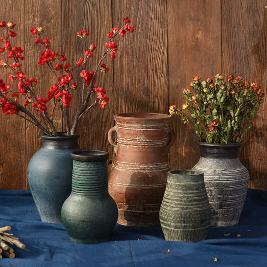 "Vintage Earthenware Vase - Florist Tile Jar for Dried Flower Arrangements, Unique Pot for Home Décor"