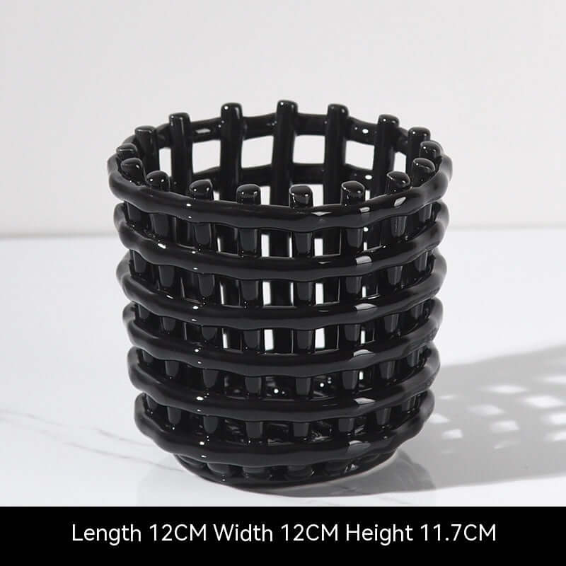 Hand-Woven Ceramic Storage Basket – Elegant Makeup Pen Container for Organized Beauty Essentials
