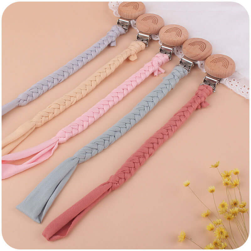"Rainbow Beech Wood Pacifier Clip - Safe and Stylish Baby Product"