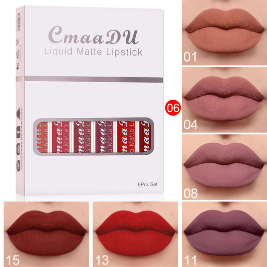 "6 Boxes Matte Non-Stick Lipstick - Waterproof and Long-Lasting Lip Gloss for Durable Color"
