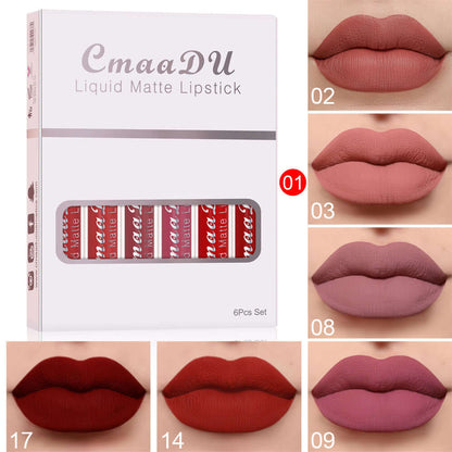 "6 Boxes Matte Non-Stick Lipstick - Waterproof and Long-Lasting Lip Gloss for Durable Color"
