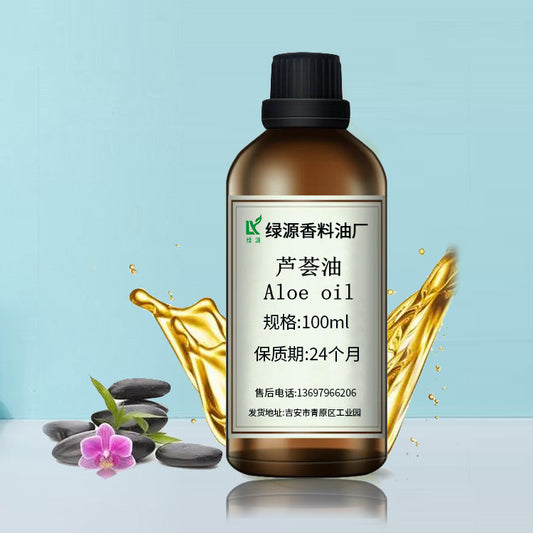 Aloe base oil bottle, 100ml, featuring natural aloe extraction for anti-aging, moisturizing, and hydrating skin care.