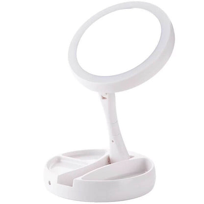 White Foldable Vanity Mirror with Light – Compact and Stylish Makeup Mirror for Enhanced Illumination