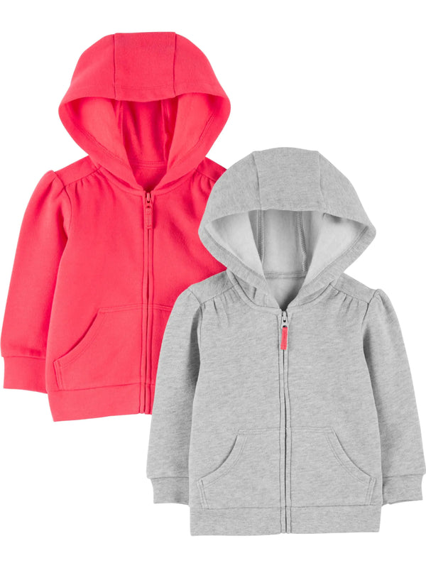 Simple Joys by Carter's Girls' 2-Pack Fleece Full Zip Hoodies 6-9 Months Pink/Grey