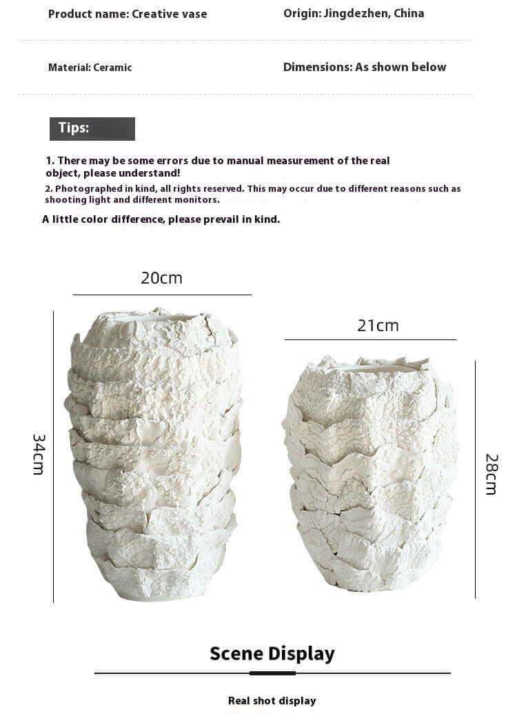 Creative white ceramic vase for modern dining table decoration, ideal for dried flowers and floral arrangements”
