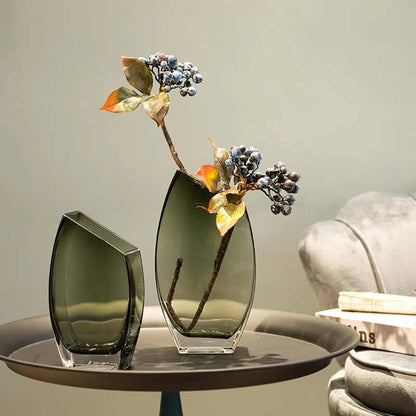 Geometric oblique square transparent glass vase for Nordic light luxury decoration and flower displays