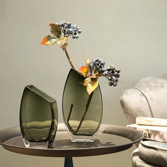 Geometric oblique square transparent glass vase for Nordic light luxury decoration and flower displays